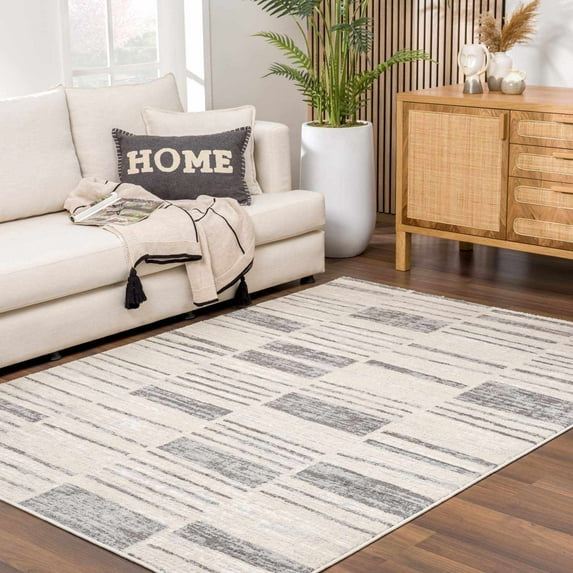 Hauteloom Allete Broken Striped Area Rug - Modern Geometric Carpet for Living Room, Bedroom Area Rug - Contemporary - Light Silver, Metallic Silver, Silver Gray - 7'10" x 10' (8x10 Area Rug)