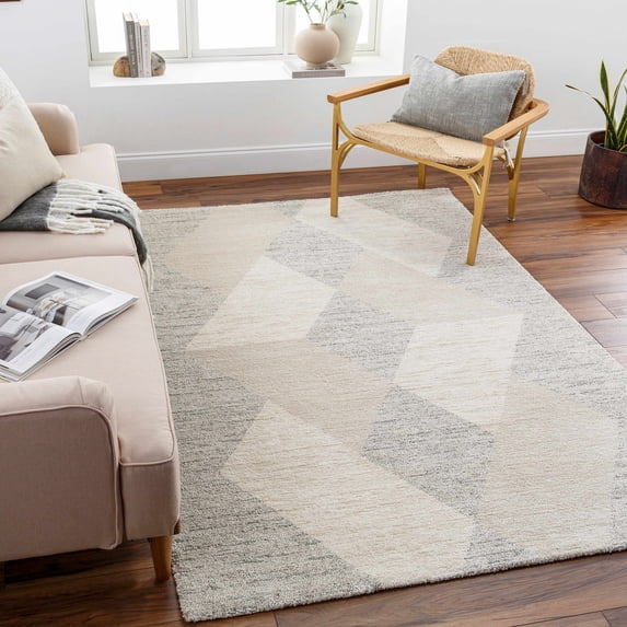 Hauteloom Almas Living Room, Bedroom Area Rug - Farmhouse - Modern Abstract Geometric Carpet - High Pile - Brown, Gray, Beige, Cream - 6'7" x 9'6"