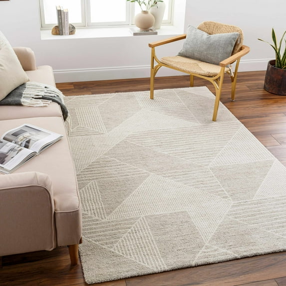 Hauteloom Almas Living Room, Bedroom Area Rug - Farmhouse - Modern Abstract Geometric Carpet - High Pile - Brown, Gray, Beige, Cream - 7'10" x 10'