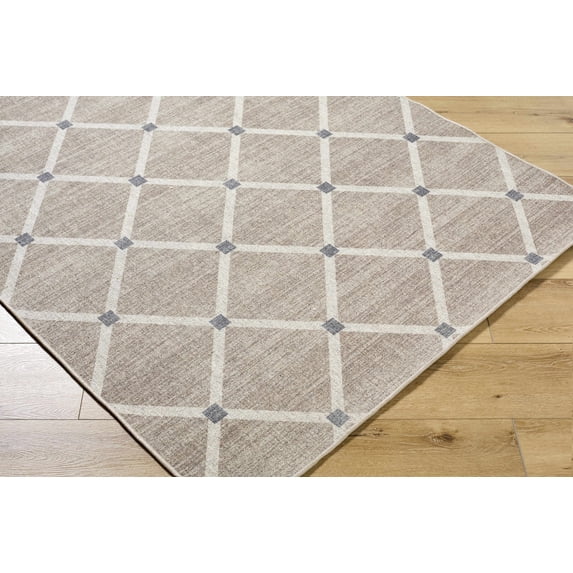 Hauteloom Alpana Hand Woven Wool Blend Soft Trellis Area Rug - Machine Washable Diamond Carpet for Living Room, Bedroom, Dining Room - Beige, Ivory, Slate Gray - 5' x 7'