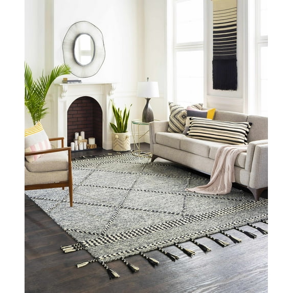 Hauteloom Alresford Wool Living Room, Bedroom Area Rug - Bohemian, Transitional - Black, Cream - 8'10" x 12'