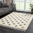 thumbnail image 1 of Hauteloom Alstead Farmhouse Swiss Cross Geometric Shag Area Rug - Fluffy High Pile Super Soft Rug with Tassels for Living Room, Bedroom, Dining Room - Cream, Beige, Black - 2' x 3', 1 of 10