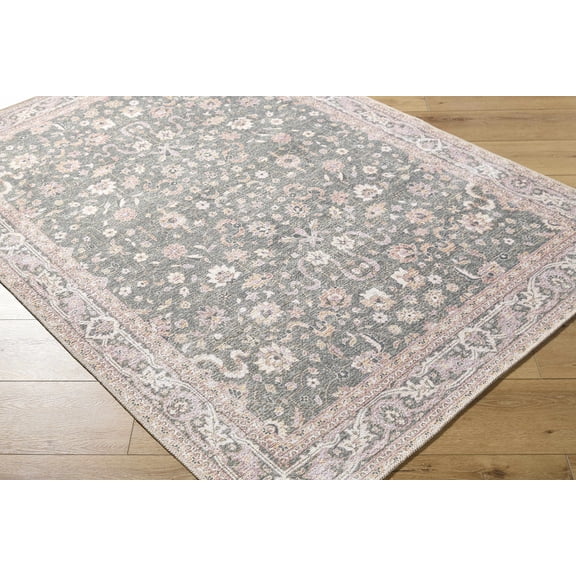 Hauteloom Alyson Living Room, Bedroom Machine Washable Area Rug - Traditional - Medium Green, Plum, Cream - 5'3" x 7'3"