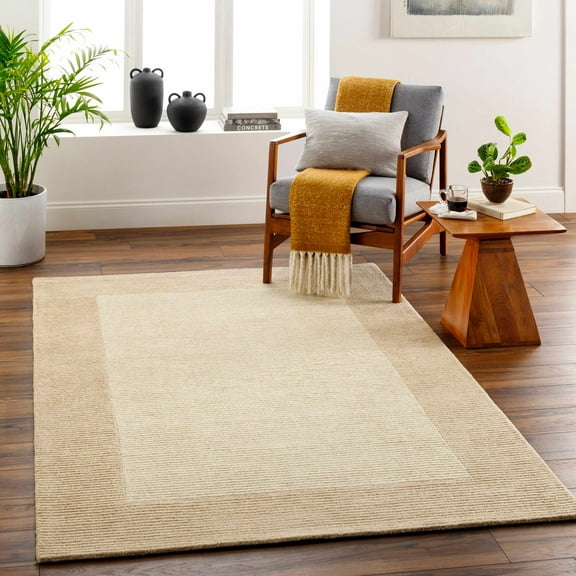 Hauteloom Amadi Modern Hand Tufted Natural Fiber Wool Runner Rug - Contemporary Bordered Solid Color Carpet for Hallway, Kitchen - Beige, Brown - 2'6" x 8'