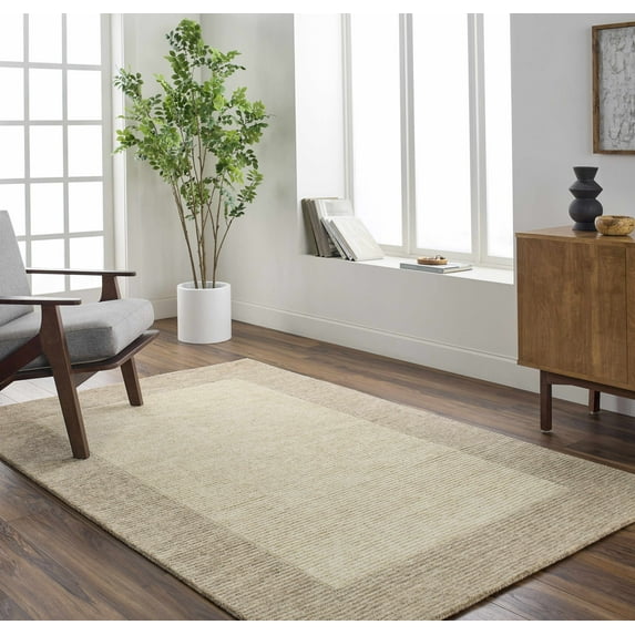 Hauteloom Amadi Modern Hand Tufted Natural Fiber Wool Area Rug - Contemporary Bordered Solid Color Carpet for Living Room, Bedroom, Dining Room - Farmhouse - 5' x 7'6"