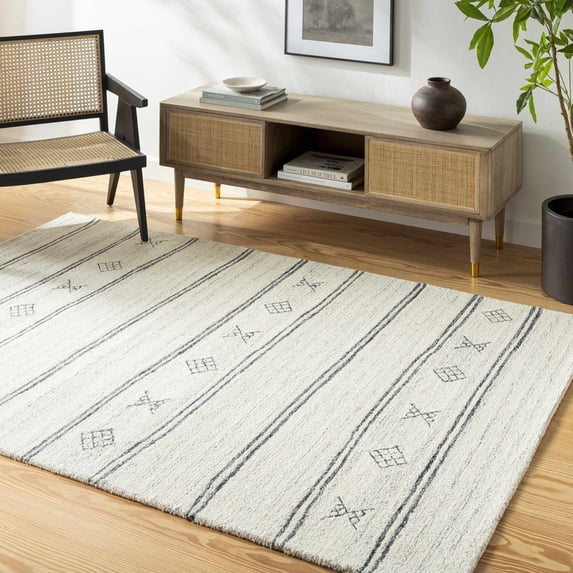 Hauteloom Amaka Wool Living Room, Bedroom Area Rug - Ivory, Gray - 2' x 3'