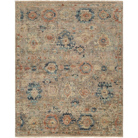 Hauteloom Amazu Wool Living Room, Bedroom Area Rug - Traditional - Navy, Burgundy, Medium Gray - 6' x 9'