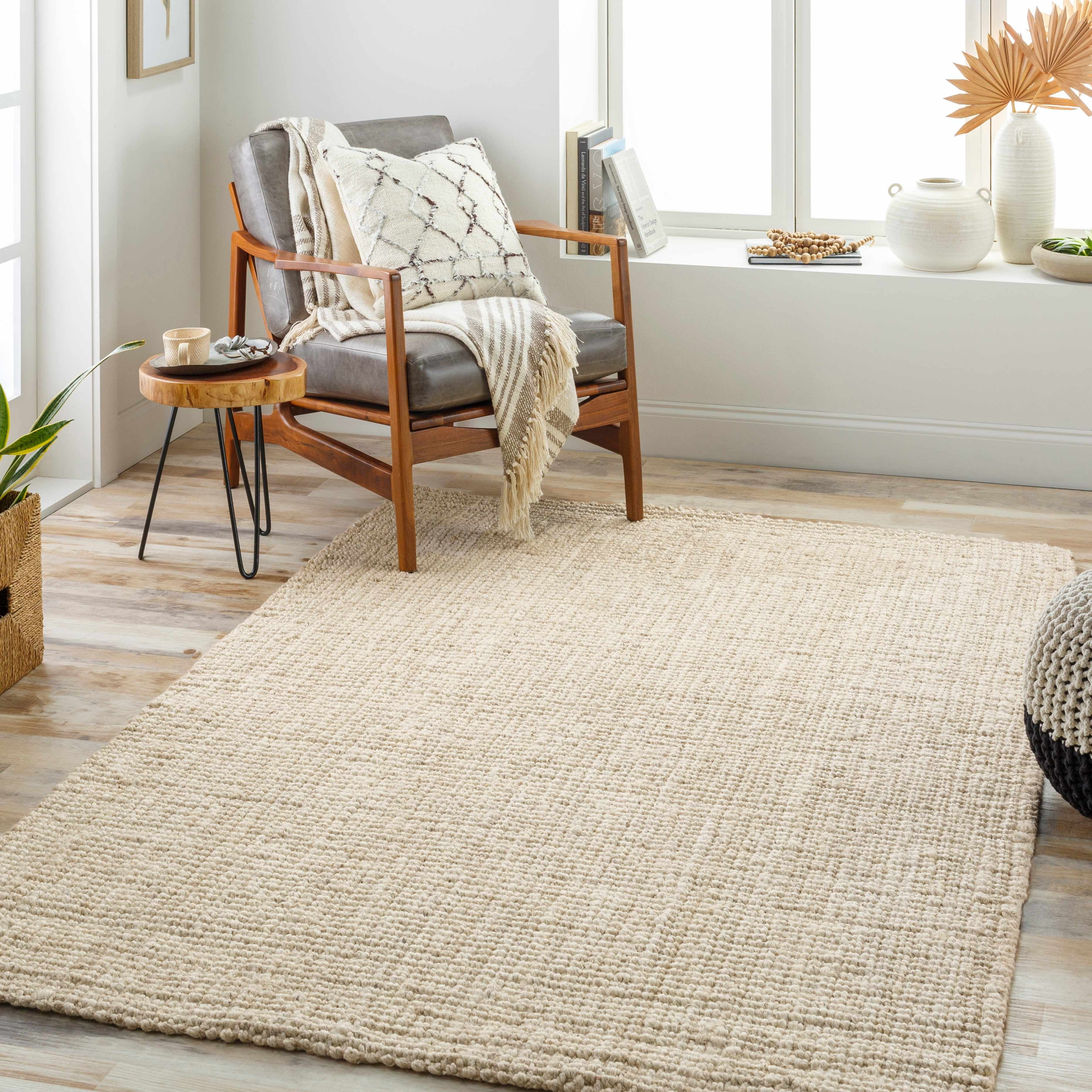 Hauteloom Ambel 5' x 7'6" Farmhouse Area Rug Bleached Jute Woven