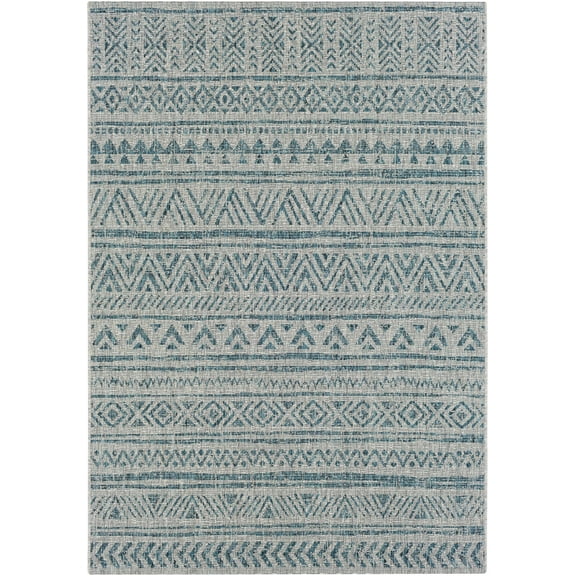 Hauteloom Ambridge Southwestern Outdoor Area Rug for Living Room, Patio, Terrace - Traditional Trellis Diamond Carpet - Blue, Gray - 10' x 14'