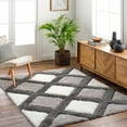 thumbnail image 1 of Hauteloom Amias Contemporary Geometric Diamond Shag Area Rug - Modern Trellis Fluffy High Pile Super Soft Rug for Living Room, Bedroom, Dining Room - Gray, Black and White - 18" Sample, 1 of 6