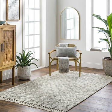 Hauteloom Amiel Wool Living Room, Bedroom Area Rug - Contemporary - Light Slate, Black, Mustard - 2' x 3'