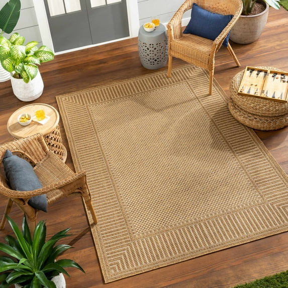 Hauteloom Amora Living Room, Bedroom Patio Outdoor Area Rug - Farmhouse - Gemstone, Dark Brown, Champagne - 7'10" Square