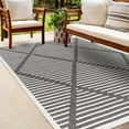 thumbnail image 1 of Hauteloom Anah Moroccan Geometric Area Rug - Outdoor Safe - Striped Diamond Performance Carpet for Porch, Patio, Living Room - High Traffic Rug - Black and White- 6'7" x 9' (6x9 Area Rug), 1 of 19