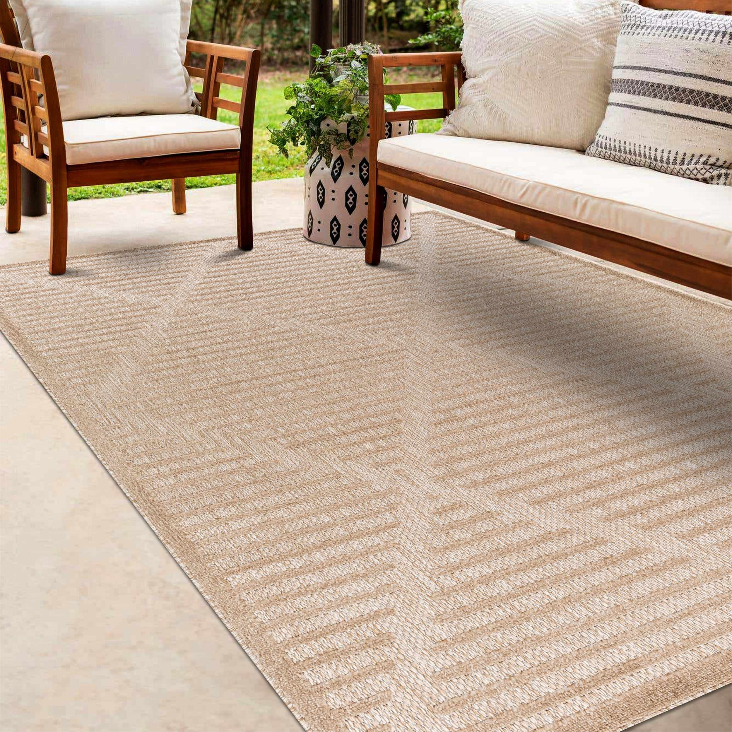 Hauteloom Anah Moroccan Geometric Area Rug - Outdoor Safe - Striped Diamond Performance Carpet for Porch, Patio, Living Room - High Traffic Rug - Brown, Tan, Beige - 5'3" x 7' (5x7 Area Rug)