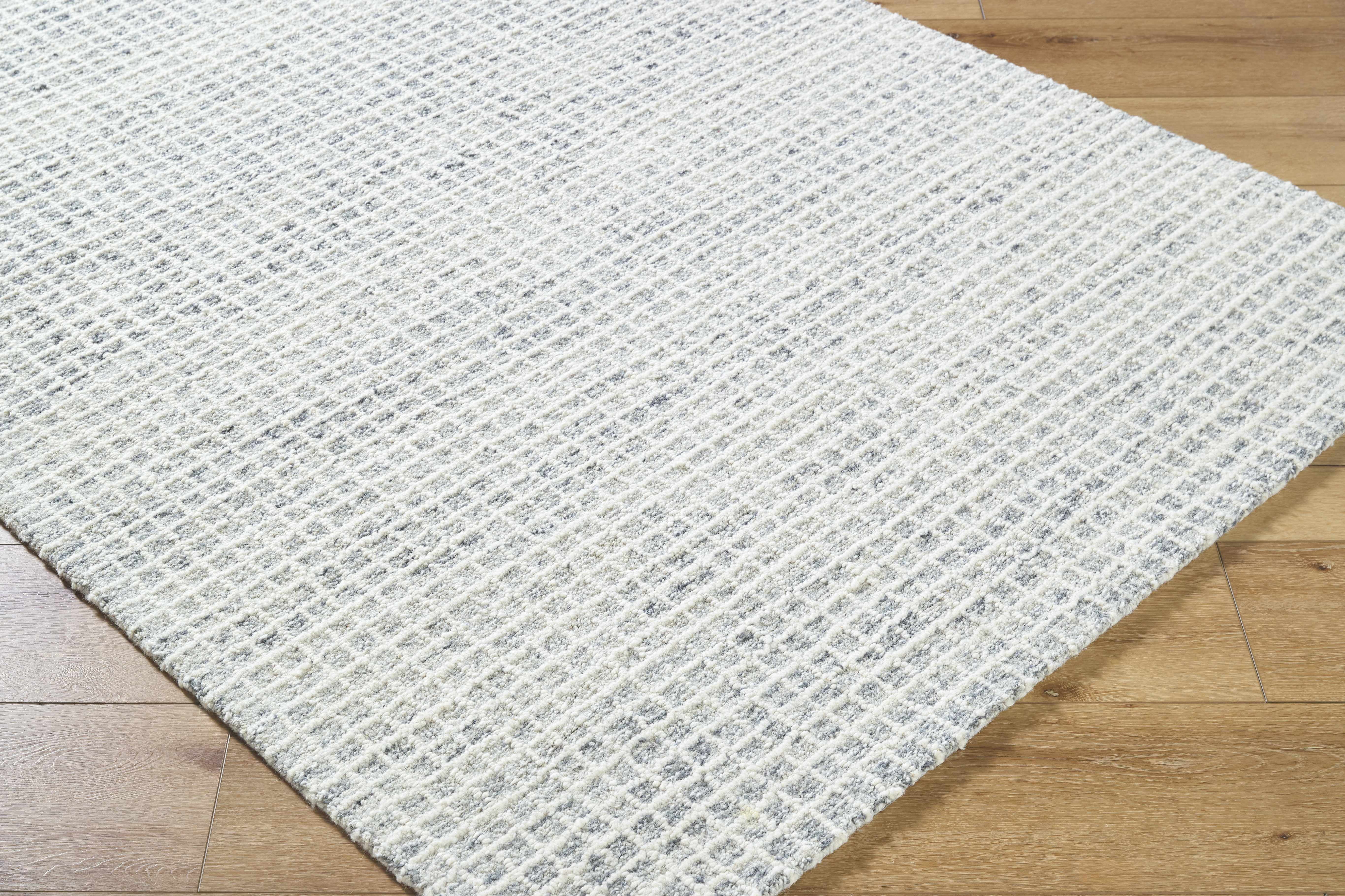 Hauteloom Anahid Wool Living Room, Bedroom Area Rug - Contemporary - Light Silver, Off White, Slate Blue - 4' x 6'