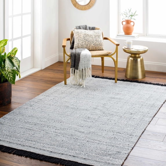 Hauteloom Anane Recycled Material Living Room, Bedroom Area Rug - Traditional, Transitional - Black, Light Slate, Medium Gray - 6' x 9'