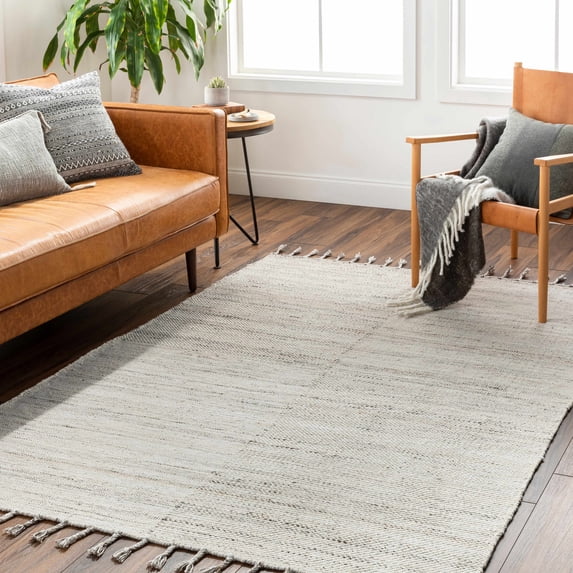 Hauteloom Anaya Recycled Material Living Room, Bedroom Area Rug - Traditional, Transitional - Beige, Silvergray, MediumGray - 18" Sample
