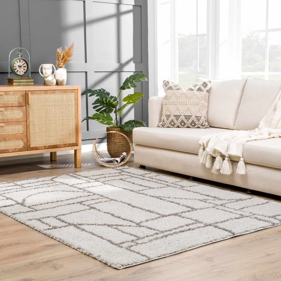 Hauteloom Andia Living Room, Bedroom Area Rug - Plush Pile - Silver,Silverstone - 6'7" x 9'
