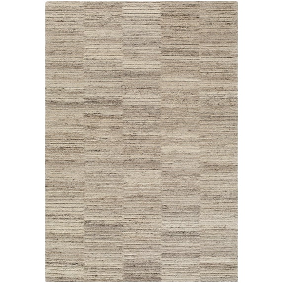Hauteloom Andred Modern Hand Tufted Natural Fiber Wool Area Rug - Contemporary Broken Striped Textured Carpet for Living Room, Bedroom, Dining Room - Beige, Taupe, Tan - 9' x 12'