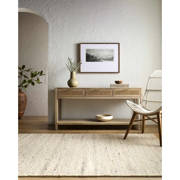 Hauteloom Andrey Boho Hand Woven Natural Fiber Wool Area Rug - Farmhouse Solid Color Carpet for Living Room, Bedroom, Dining Room - Beige, Light Brown, Mustard - 8' x 10' (8x10)