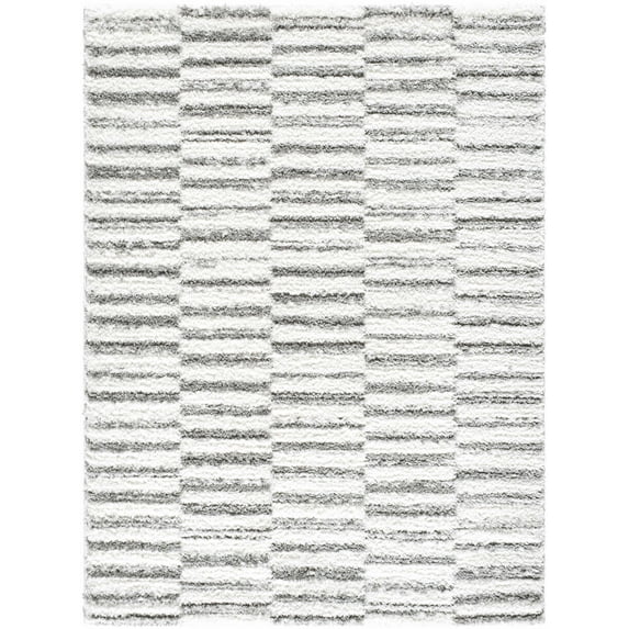 Hauteloom Anevay Living Room, Bedroom Area Rug - Contemporary - Plush Pile - Cream, Light Slate - 5'3" x 7'