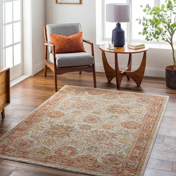 Hauteloom Ange Living Room, Bedroom Area Rug - White, Brown, Orange - 7'10" x 10'3"