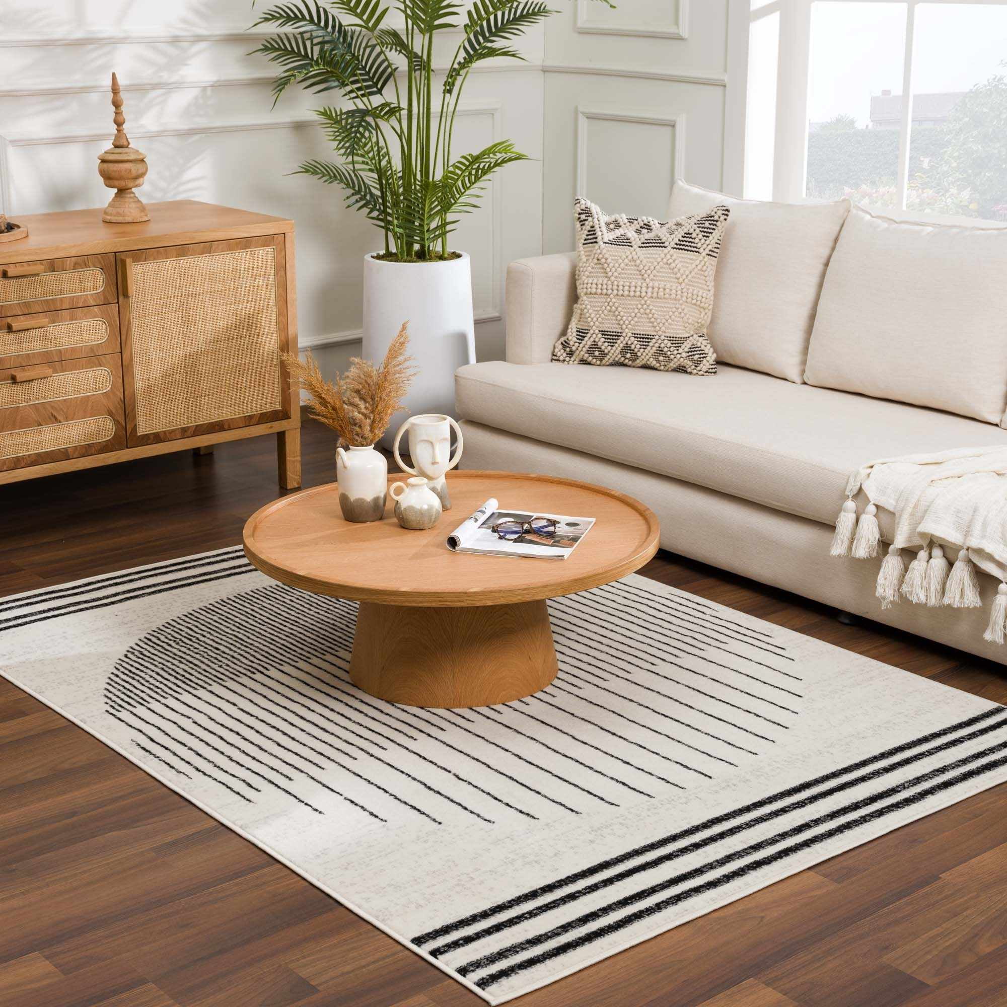 Angus Black and White Abstract Polypropylene Area Rug 7'10" x 10'