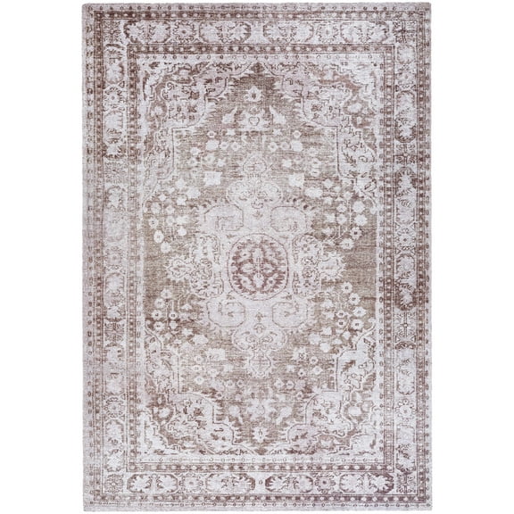 Hauteloom Aninda Bohemian Hand Tufted Vintage Medallion Area Rug - Oriental Fade Look Traditional Carpet for Living Room, Bedroom, Dining Room, Transitional - Taupe, Ivory, Dusty Rose - 8' x 10'