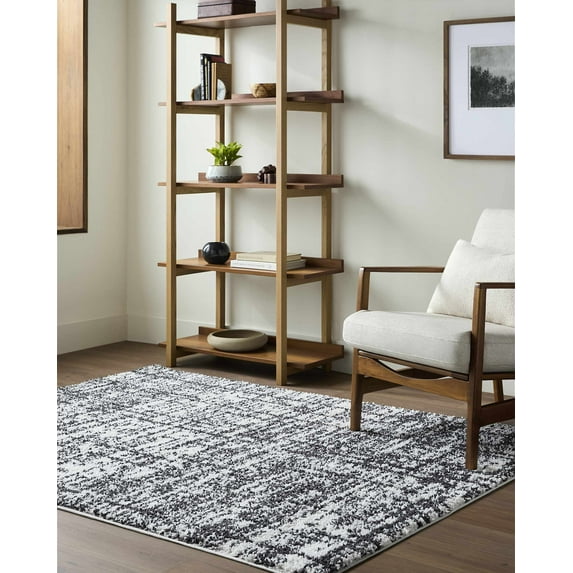 Hauteloom Anisha Living Room, Bedroom Area Rug - Contemporary - Plush Pile - White, Black - 5'3" x 7'