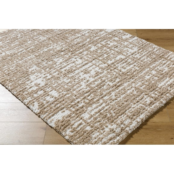 Hauteloom Anisha Living Room, Bedroom Area Rug - Contemporary - Plush Pile - White, Tan - 5'3" x 7'