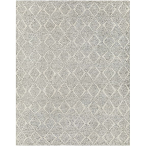 Hauteloom Hutuh Wool Living Room, Bedroom Area Rug - Geometric Diamond Trellis - Bohemian Transitional Modern - High Pile - Gray, Cream, Beige - 2' x 3'