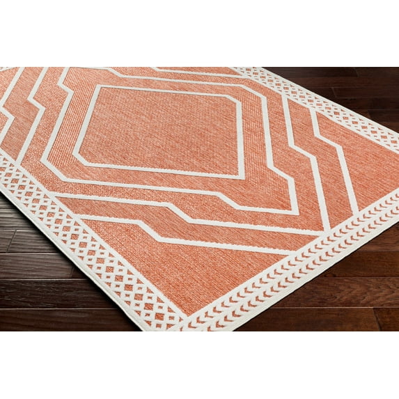 Hauteloom Anja Living Room, Bedroom Patio Outdoor Area Rug - Orange, Ivory - 6'7" x 9'