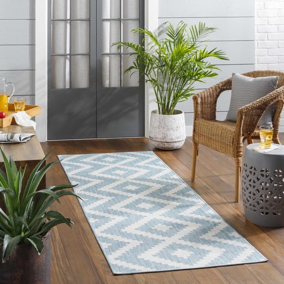 Hauteloom Anke Hallway, Kitchen Runner Rug - Blue, Gray - 2'7" x 7'3"
