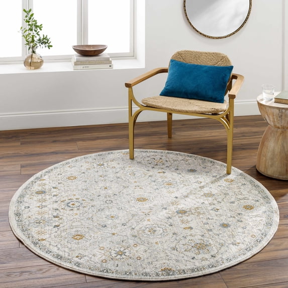 Hauteloom Annie Living Room, Bedroom Area Rug - Traditional - Off White, Taupe, Dusty Sage - 7'10" Round