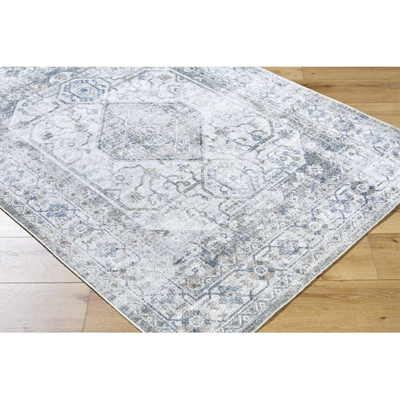 Hauteloom Annlea Living Room, Bedroom Machine Washable Area Rug - Traditional - Gray Blue, Sage Green, Blue - 2' x 2'11"
