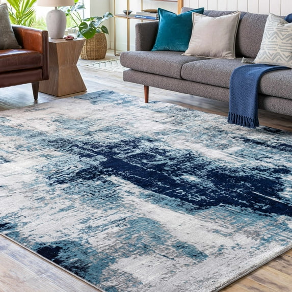 Hauteloom Apas Living Room, Bedroom Area Rug - Contemporary - Teal, Medium Gray, Denim - 7'10" x 10'2"