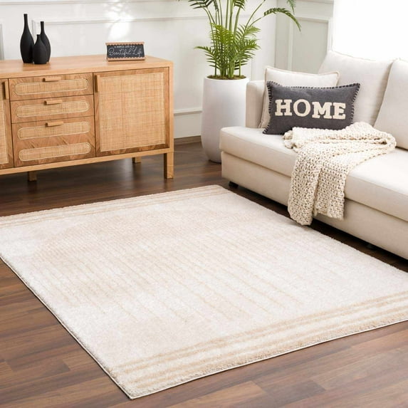 Hauteloom Apichu Living Room, Bedroom Machine Washable Area Rug - Bohemian, Transitional - High Pile - Peach, Beige - 6'7" x 9'