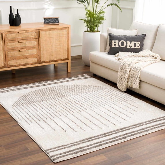 Hauteloom Apichu Living Room, Bedroom Machine Washable Area Rug - Bohemian, Transitional - High Pile - Peach, Charcoal - 7'10" x 10'