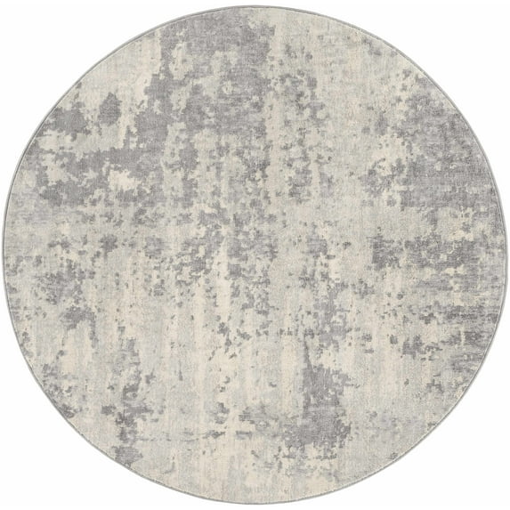 Hauteloom Apison Living Room, Bedroom Area Rug - Contemporary - Silver Gray, Gray, Ivory - 5'3" Round