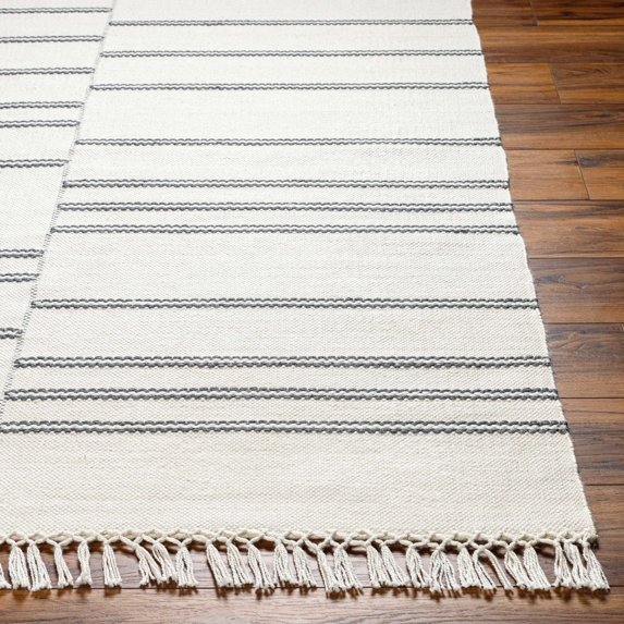 Hauteloom Aras Recycled Material Living Room, Bedroom Area Rug - Traditional, Transitional - Off White, Dark Gray, Pewter - 18" Sample