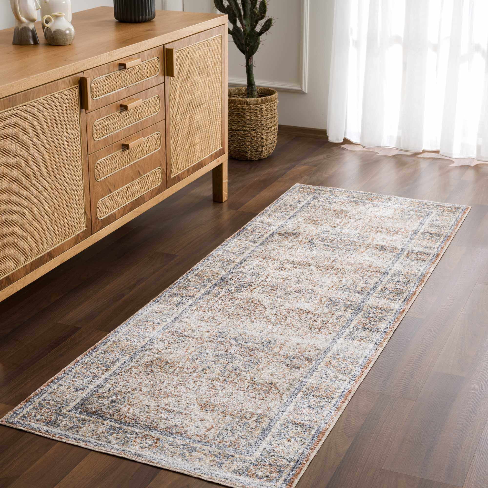 Arias Beige Camel Medium Gray Washable Runner Rug