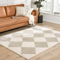 thumbnail image 1 of Hauteloom Arilla Modern Geometric Diamond Area Rug for Living Room, Bedroom - Machine Washable Area Rug - Contemporary Soft Cozy Shag Rug - High Pile - Peach, Medium Gray - 6'7" x 9' (6x9), 1 of 12