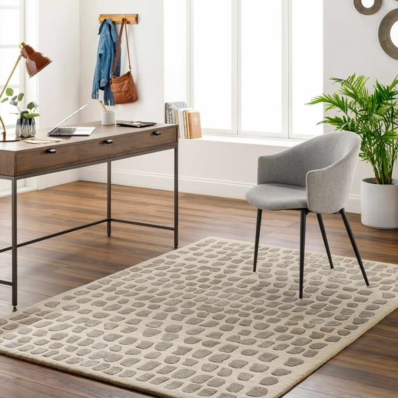 Hauteloom Arjan Wool Living Room, Bedroom Area Rug - Contemporary - Khaki, Taupe, Off White - 2' x 3'