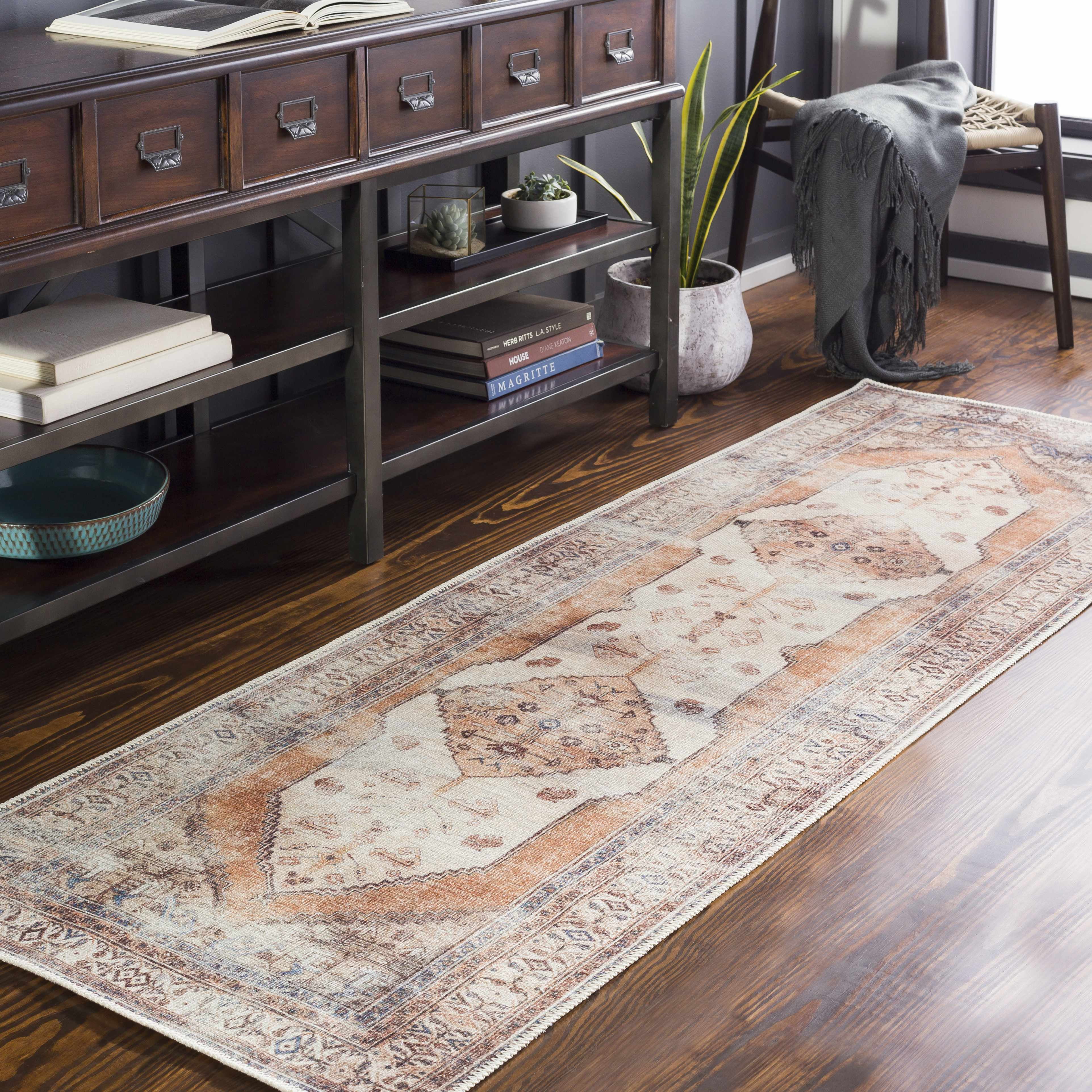 Arncliffe Tan and Light Gray Washable Polyester Runner Rug