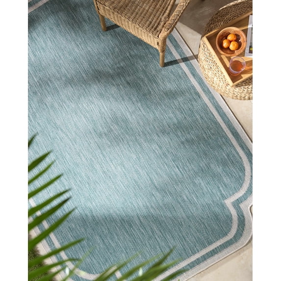 Hauteloom Arnola Living Room, Bedroom Patio Outdoor Area Rug - Traditional - Aqua, Cream - 2'4" x 3'9"