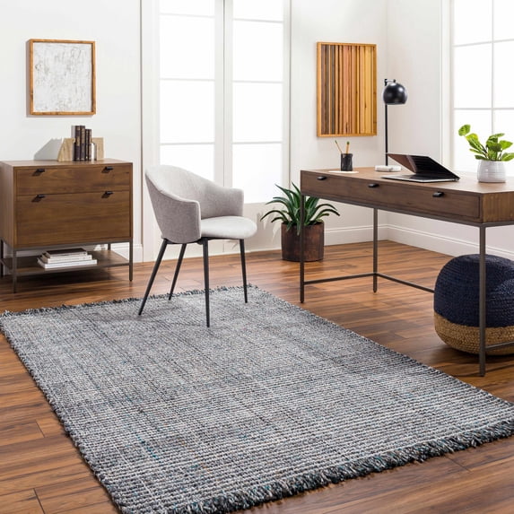 Hauteloom Aron Recycled Material Living Room, Bedroom Area Rug - Contemporary - Light Slate, Charcoal, Dark Red - 9' x 12'