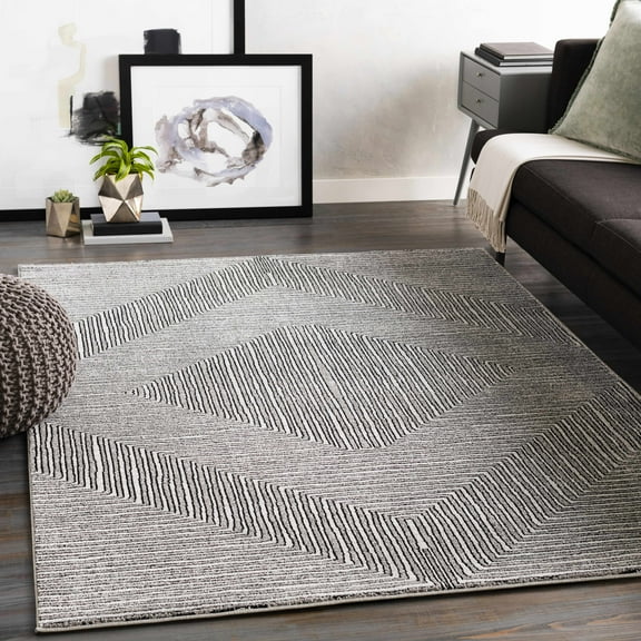 Hauteloom Artois Living Room, Bedroom Area Rug - Contemporary - Black, Gray, Slate Blue - 18" Sample