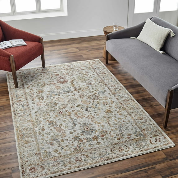 Hauteloom Asabi Living Room, Bedroom Area Rug - Traditional - Light Sage, Tan, Mustard - 5' x 7'5"