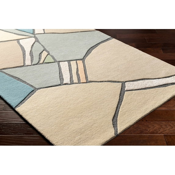 Hauteloom Ashok Wool Living Room, Bedroom Area Rug - Contemporary - Bone, Dark Gray, Neutral - 5' x 7'6"