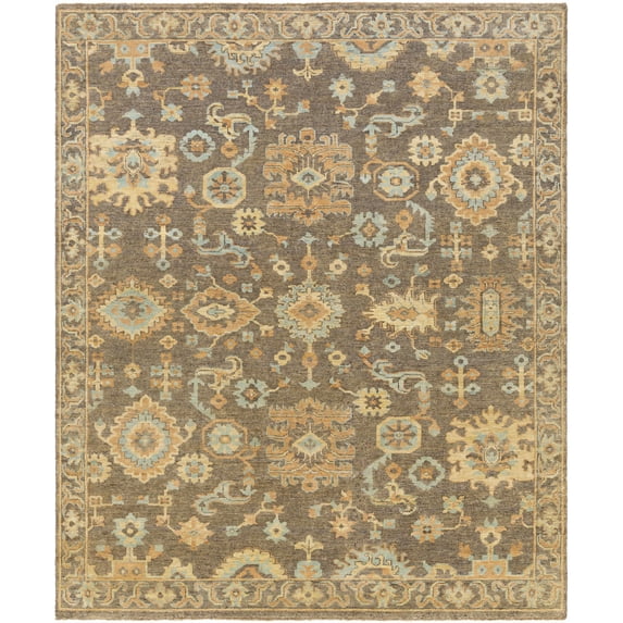 Hauteloom Verity Wool Living Room, Bedroom Area Rug - Floral Border Medallion - Traditional Oriental Oushak - Brown, Beige, Teal - 2' x 3'